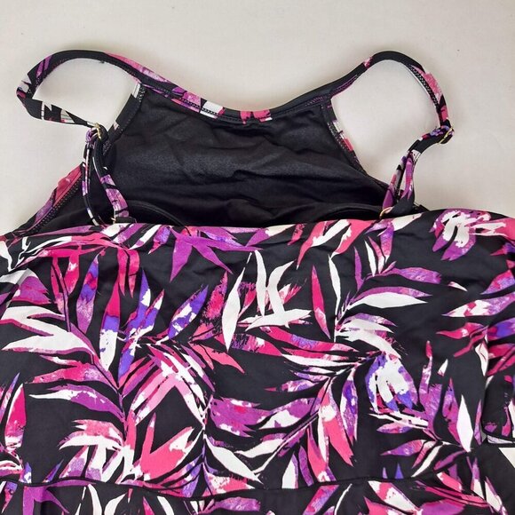 Fit 4 U Size 10 Swimdress/Romper Leaf Print Pink Purple White Black NWT - Picture 7 of 16